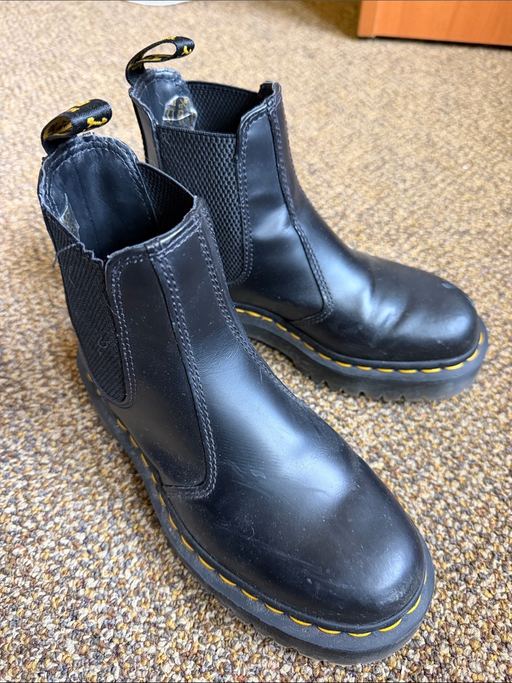 Dr. Martens Black Leather Chukka Boots with Yellow Stitching